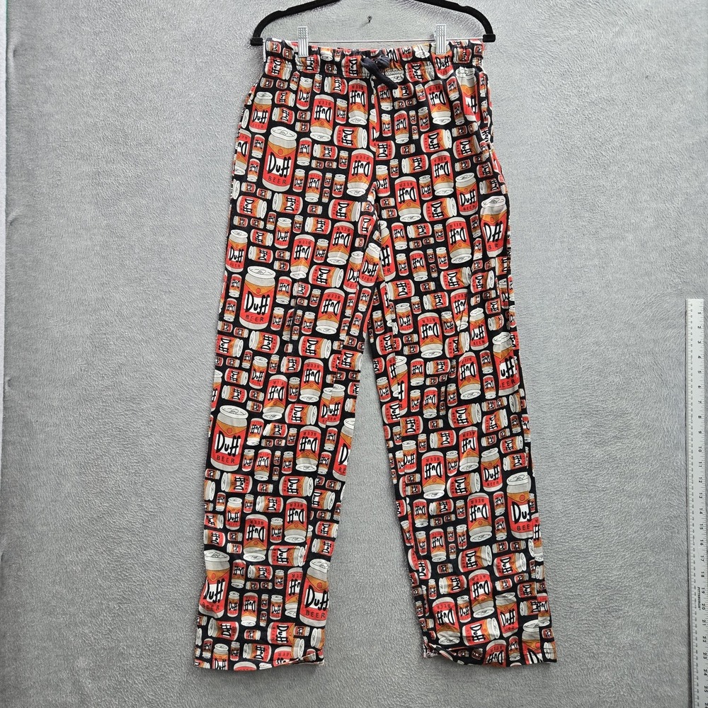The Simpsons Men Sleepwear S Black Pajama Pants Graphic Print Duff Beer 29"